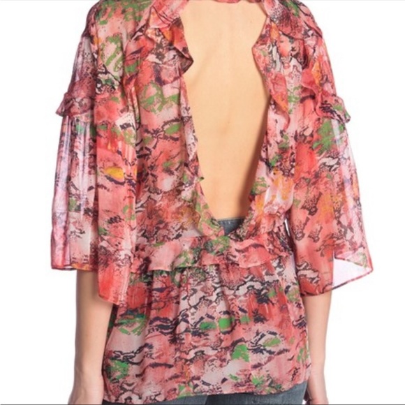 Rare IRO blouse Reopam 18S Floral Ruffle back open flowy top Sz 36 - Picture 2 of 12
